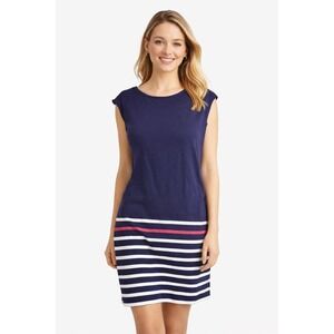 Vintage Gap Womens Navy Striped Cotton Knit T-Shirt Dress with Pockets Size M